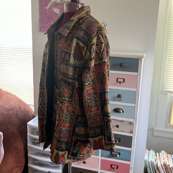 Bird elephant tapestry multicolored artsy lined boho paisley coat - Picture 6 of 17